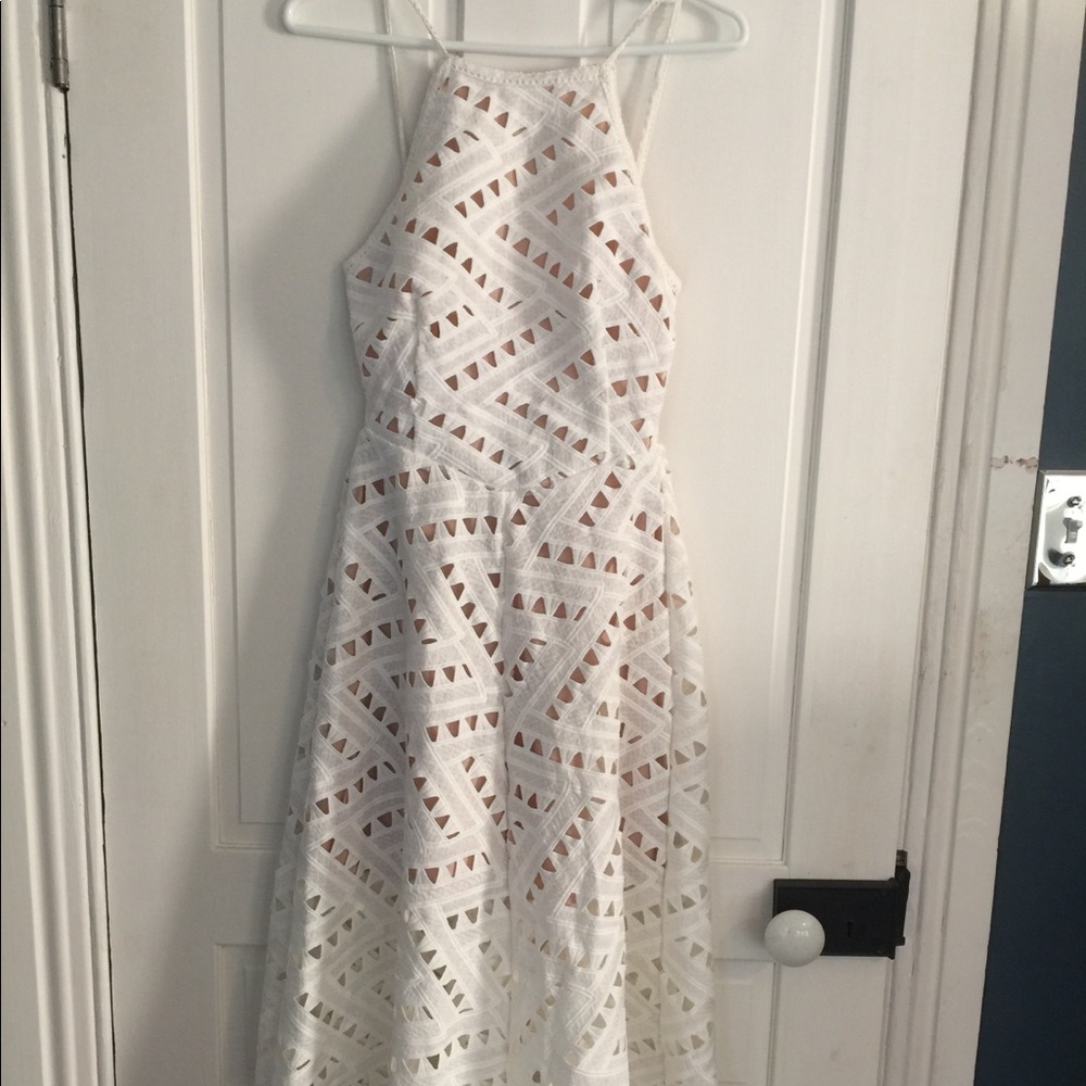 White lace open back dress